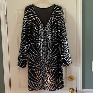 Mid length sequined cocktail party dress